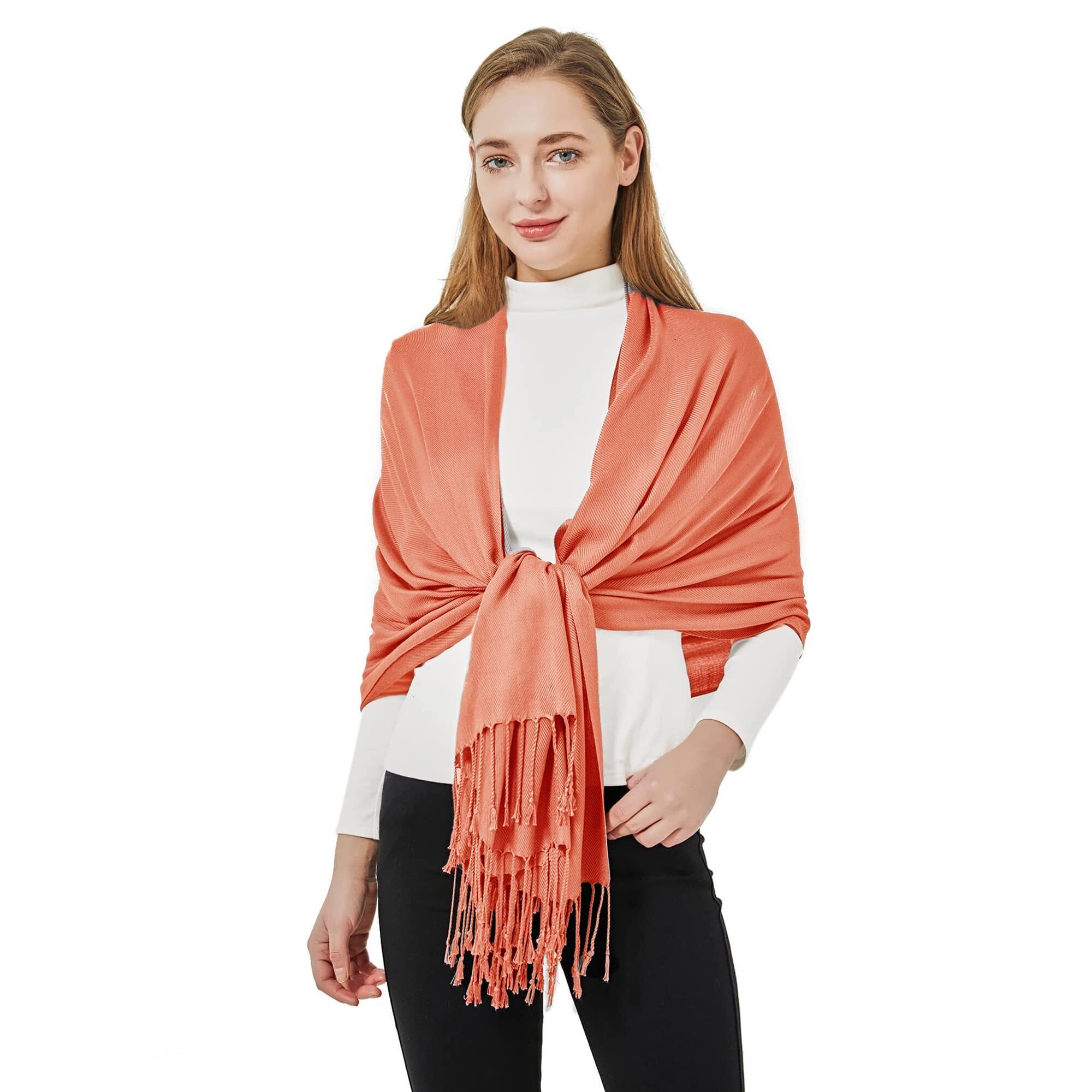 9753 Silky Pashmina Shawls And Warps Orange Scarves